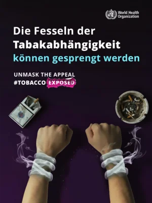 Poster der WHO zum Weltnichtrauchertag 2026: Die Fesseln der Tabakabhängigkeit können gesprengt werden