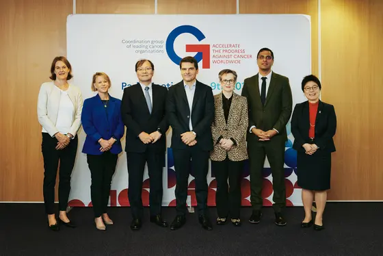 The representatives of G7 Cancer: Claudia Mayer, Catherine Elliott, Hitoshi Nakagama, Thierry Breton, Dorothy Keefe, Satish Gopal, Fei-Fei Liu