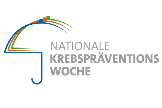 Text "Nationale Krebspräventionswoche" neben skizziertem buntem Schirm.