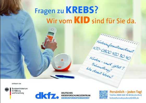 Der Krebsinformationsdienst – jeden Tag erreichbar von 8:00 bis 20:00 Uhr.