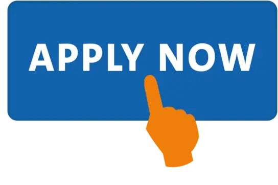 A blue button with the text "APPLY NOW" in white, accompanied by a hand pointing towards it. This image is intended to encourage users to initiate the application process for the Clinician Scientist Program at DKFZ.