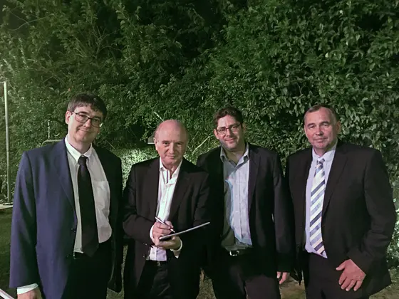 from left to right.: Michael Baumann, Chairman and Scientific Director DKFZ, Daniel Zajfmann, President Weizmann Instituts, Eran Elinav, Head of the bridging division, Josef Puchta, Administrative Director DKFZ