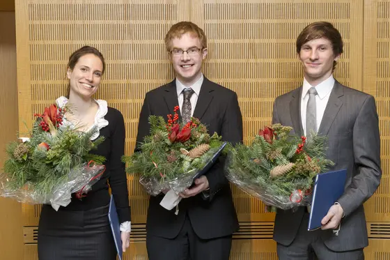 The award winners (from left to right): Dr. Irène Baccelli, Dr. David Jones and Dr. Dominik Sturm at the award ceremony. Not in the picture: Natalie Jäger.