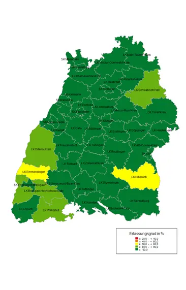 Erfassungsgrad der Krebsneuerkrankungen in den einzelnen Regionen