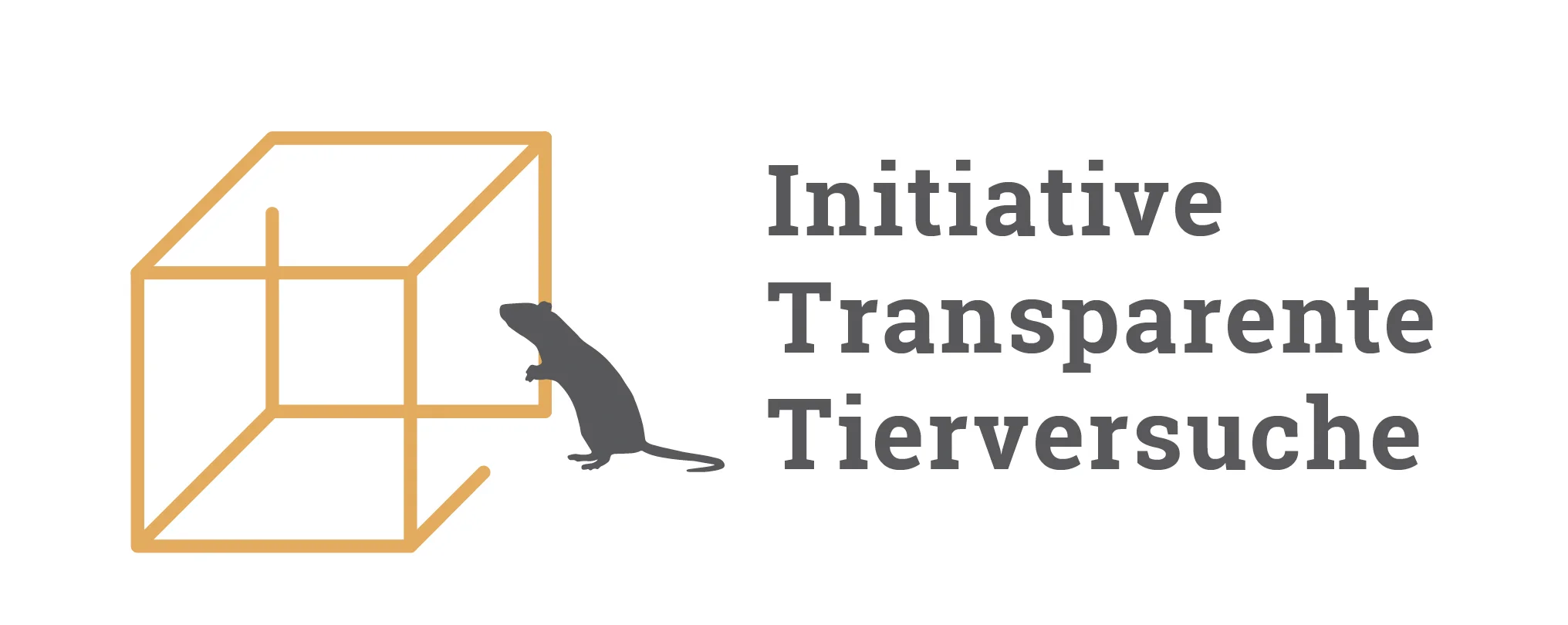 Logo der Initiative Transparente Tierversuche, das eine Maus zeigt, die an einem transparenten Würfel interessiert ist, begleitet von dem Text "Initiative Transparente Tierversuche".